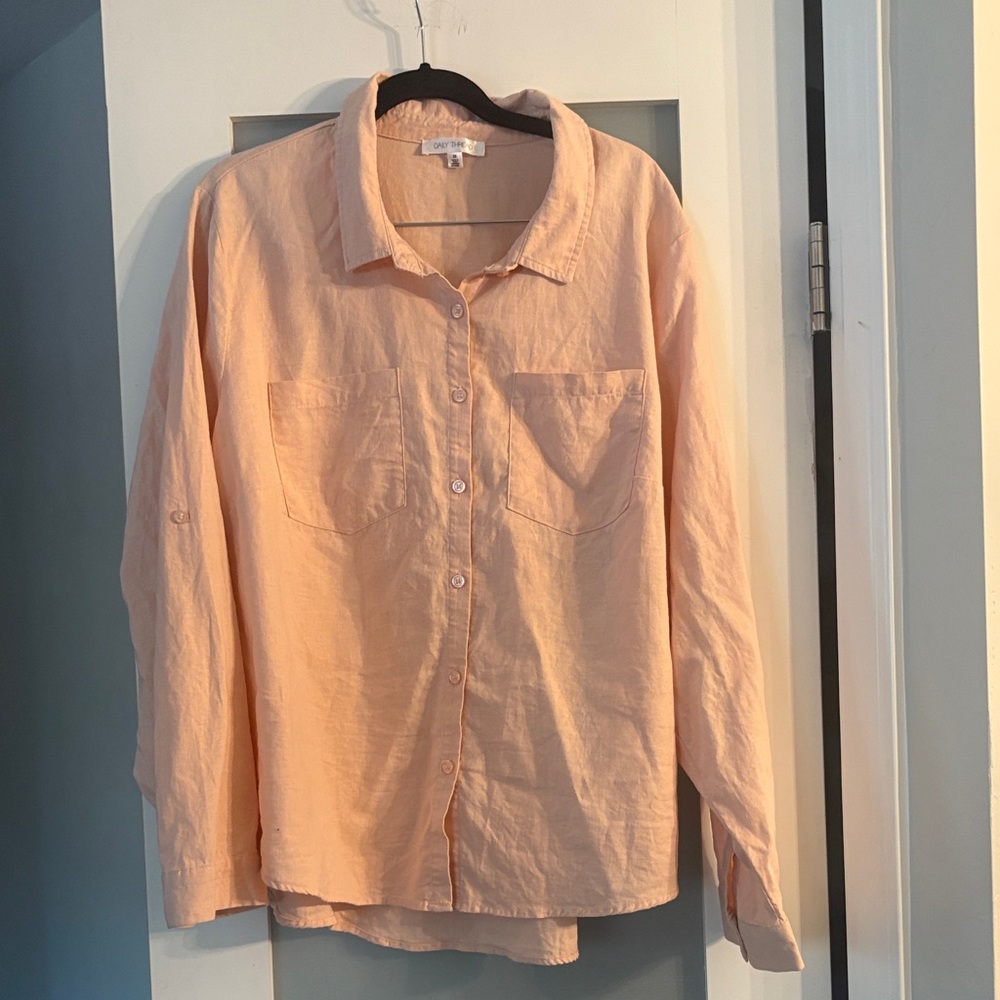 Daily Thread button down top linen blend long sleeve breathable women’s size XL
